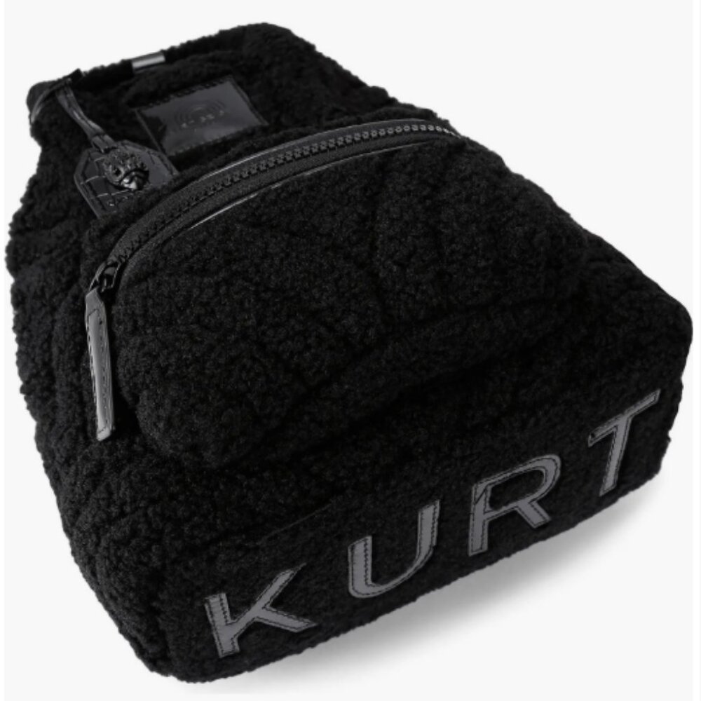 Kurt Geiger Black Faux Fur Backpack Rainbow Stitching with Bag Charm